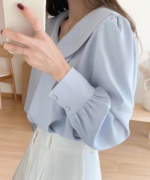  丸襟ブラウス 長袖 ブラウス 丸襟 シャツ レディースファッション レディース トップス 可愛い ボタン Vネック