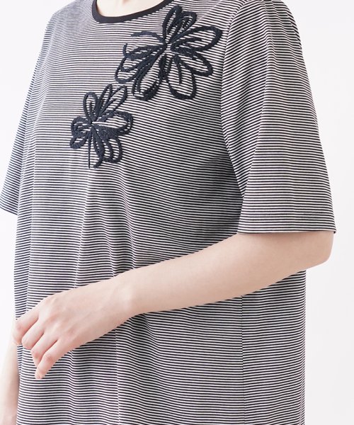 Leilian PLUS HOUSE(レリアンプラスハウス)/ふんわり花刺繍ボーダーTシャツ【プラス企画】/img08