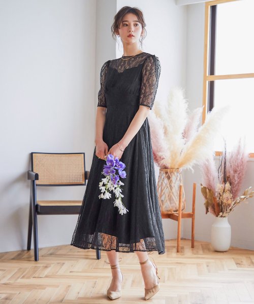 結婚式 ワンピース パーティードレス レース 総柄 小さいサイズ 大きいサイズ ロング丈 ミモレ丈 袖あり半袖 ロング オケージョン 1 5次会 春 夏 秋 冬 ニアナ Niana Magaseek