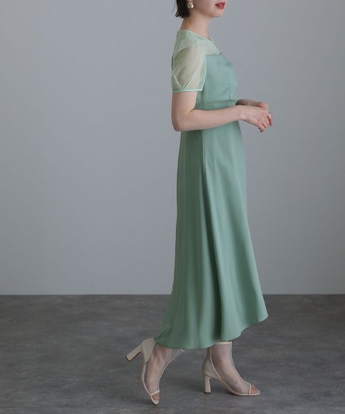 ロング&袖ありフォーマルフロントギャザー大きいサイズ結婚式パーティードレス ワンピース 