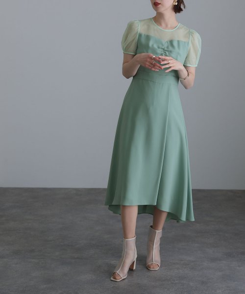 ロング&袖ありフォーマルフロントギャザー大きいサイズ結婚式パーティードレス ワンピース 