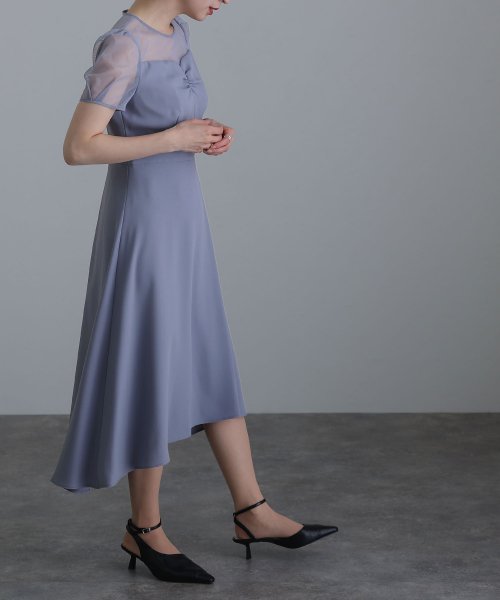 ロング&袖ありフォーマルフロントギャザー大きいサイズ結婚式パーティードレス ワンピース 