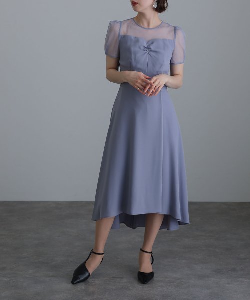 ロング&袖ありフォーマルフロントギャザー大きいサイズ結婚式パーティードレス ワンピース 