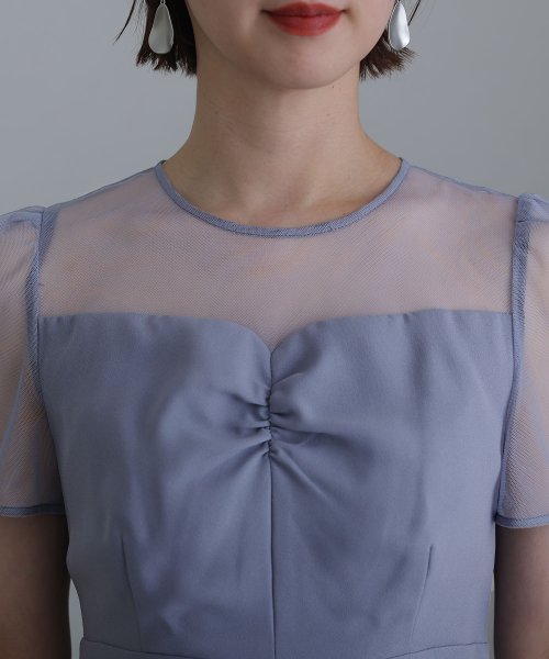 ロング&袖ありフォーマルフロントギャザー大きいサイズ結婚式パーティードレス ワンピース 