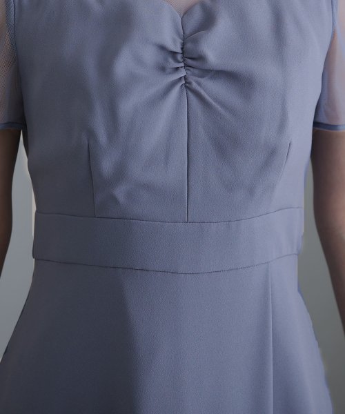 ロング&袖ありフォーマルフロントギャザー大きいサイズ結婚式パーティードレス ワンピース 