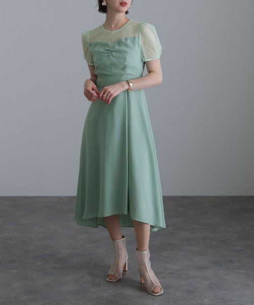 ロング&袖ありフォーマルフロントギャザー大きいサイズ結婚式パーティードレス ワンピース 