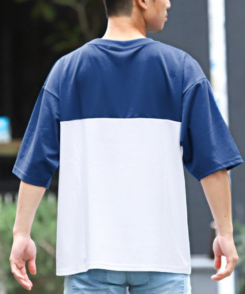 LUXSTYLE(ラグスタイル)/ポンチバイカラー5分袖Tシャツ/Tシャツ メンズ 5分袖 バイカラー ポンチ ビッグシルエット/img01