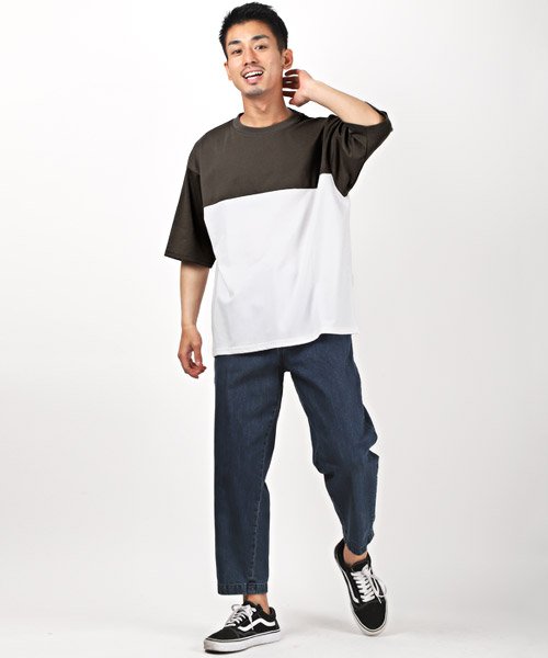 LUXSTYLE(ラグスタイル)/ポンチバイカラー5分袖Tシャツ/Tシャツ メンズ 5分袖 バイカラー ポンチ ビッグシルエット/img06