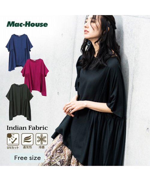 MAC HOUSE(women)(マックハウス（レディース）)/NAVY ネイビー インドレーヨン 脇切替ブラウス 588－5850/img01