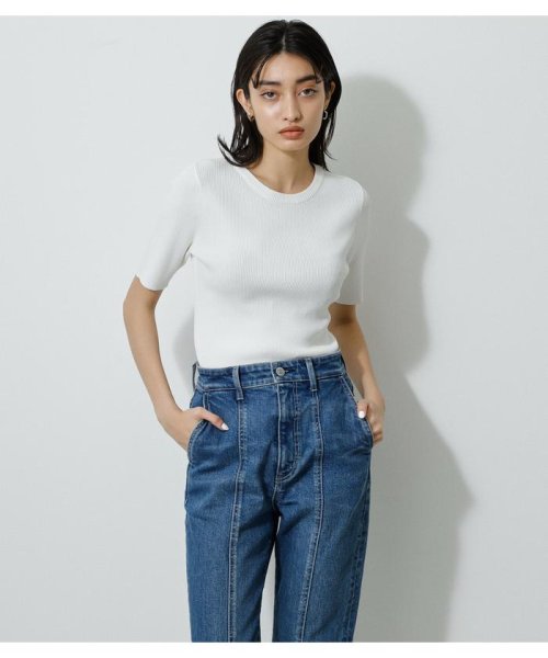 AZUL by moussy(アズールバイマウジー)/HALF SLEEVE CREW NECK RIB TOPS/img01