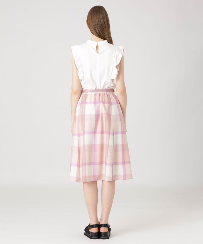 【状態良好】クレストブリッジ☆チェックライトエアリーツイルフレアスカート BLUE LABEL CRESTBRIDGE（ブルーレーベルクレストブリッジ）の