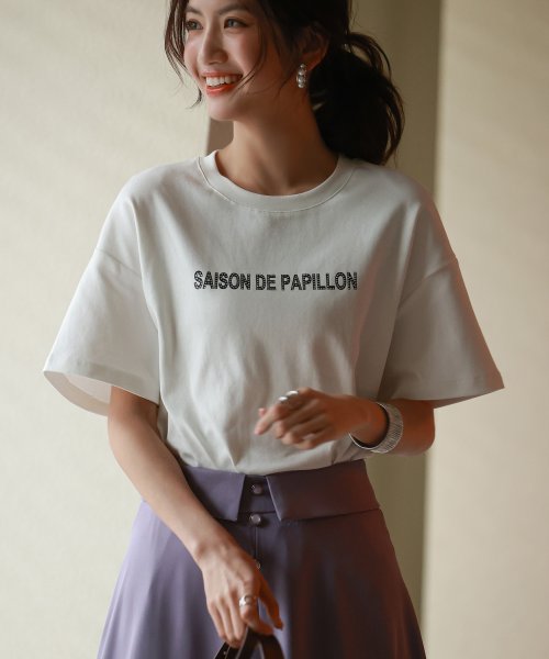 SAISON DE PAPILLON(セゾン ド パピヨン)/【ユニセックス】ラインストーン入りブランドロゴオーバーサイズボックスTシャツ/img03