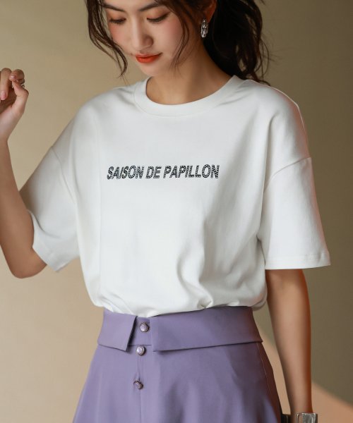 SAISON DE PAPILLON(セゾン ド パピヨン)/【ユニセックス】ラインストーン入りブランドロゴオーバーサイズボックスTシャツ/img04