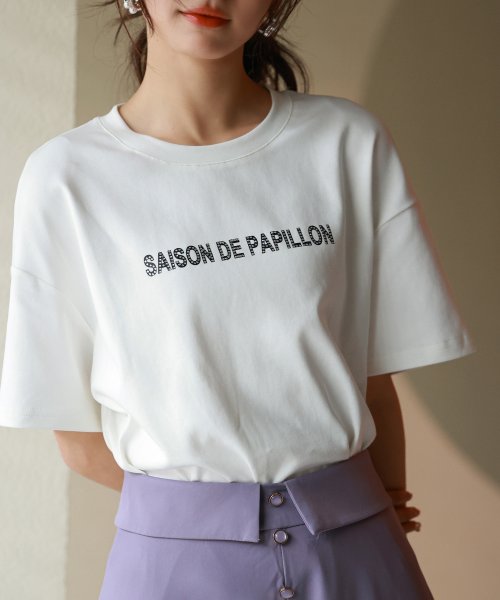 SAISON DE PAPILLON(セゾン ド パピヨン)/【ユニセックス】ラインストーン入りブランドロゴオーバーサイズボックスTシャツ/img09