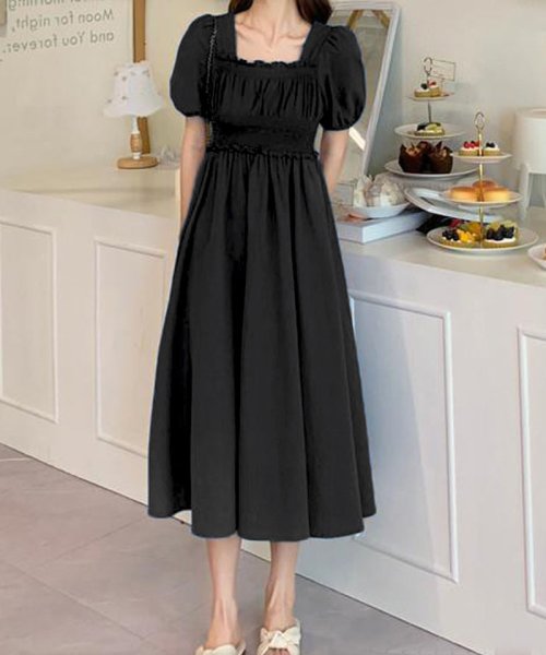 セール ワンピース 半袖 ボートネック ロングフレアワンピース レディース ひざ下 大人 きれいめ 無地 おしゃれ オフィス フォーマル 黒 ショッピングゴー Shoppinggo Magaseek