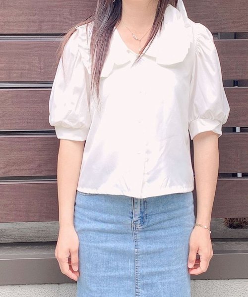 セール ブラウス レディース トップス 白ブラウス 半袖 Vネック きれいめ 透かし雕り オシャレ 白 ホワイト可愛い ショッピングゴー Shoppinggo Magaseek