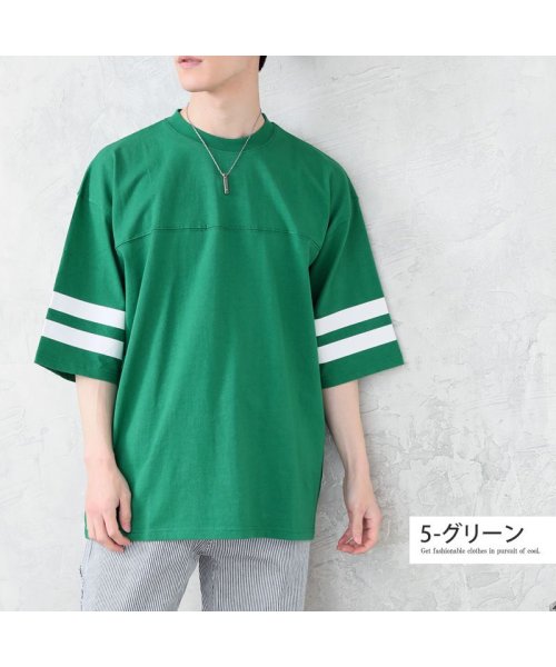 TopIsm(トップイズム)/フットボールTシャツ メンズ ワイドシルエット オーバーサイズ 袖ライン 半袖 天竺 綿100％ カットソー トップス 男女兼用 ユニセックス/img10