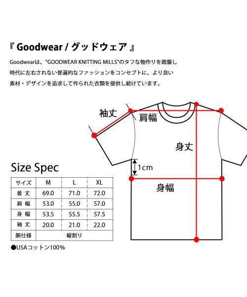 Goodwear(グッドウェア)/Goodwear グッドウェア USAコットン ヘンリーネック Tシャツ 半袖 レギュラーシルエット ボタン tシャツ/img06