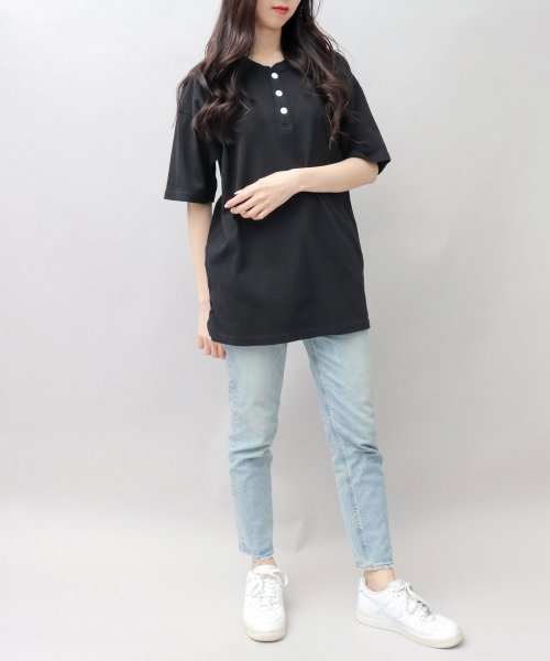 Goodwear(グッドウェア)/Goodwear グッドウェア USAコットン ヘンリーネック Tシャツ 半袖 レギュラーシルエット ボタン tシャツ/img08