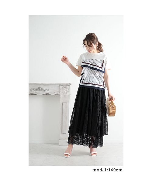 Sawa a la mode(サワアラモード)/レースと花刺繍のシフォンフレアスカート/img01