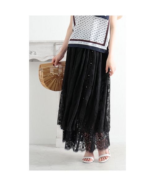 Sawa a la mode(サワアラモード)/レースと花刺繍のシフォンフレアスカート/img12