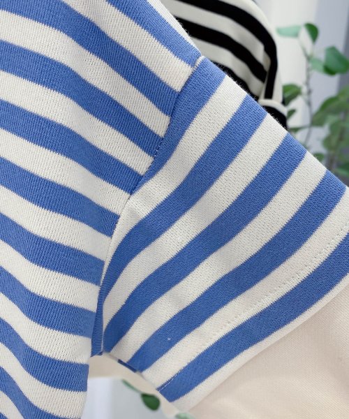 aimoha(aimoha（アイモハ）)/【aimoha－KIDS－】【新作】韓国子供服　袖切り替えボーダー柄ポロシャツ風スウェット/img03