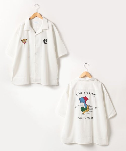 marukawa shonan(marukawa shonan)/ベトナム刺繍 半袖スカシャツ/ユニセックス カジュアル ビッグシルエット スカシャツ オープンカラー/img17
