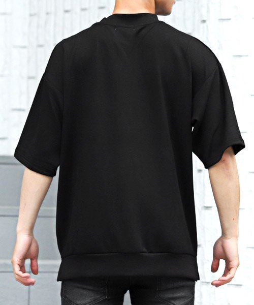 LUXSTYLE(ラグスタイル)/ポンチモックネック5分袖BIGトレーナー/トレーナー Tシャツ メンズ 5分袖 ビッグシルエット モックネック ポンチ/img01