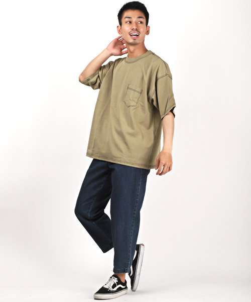 LUXSTYLE(ラグスタイル)/ヘビーウェイト配色ステッチ半袖ビッグTシャツ/Tシャツ メンズ 半袖 ビッグシルエット 胸ポケット ステッチ/img06