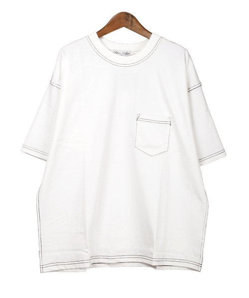 LUXSTYLE(ラグスタイル)/ヘビーウェイト配色ステッチ半袖ビッグTシャツ/Tシャツ メンズ 半袖 ビッグシルエット 胸ポケット ステッチ/img08