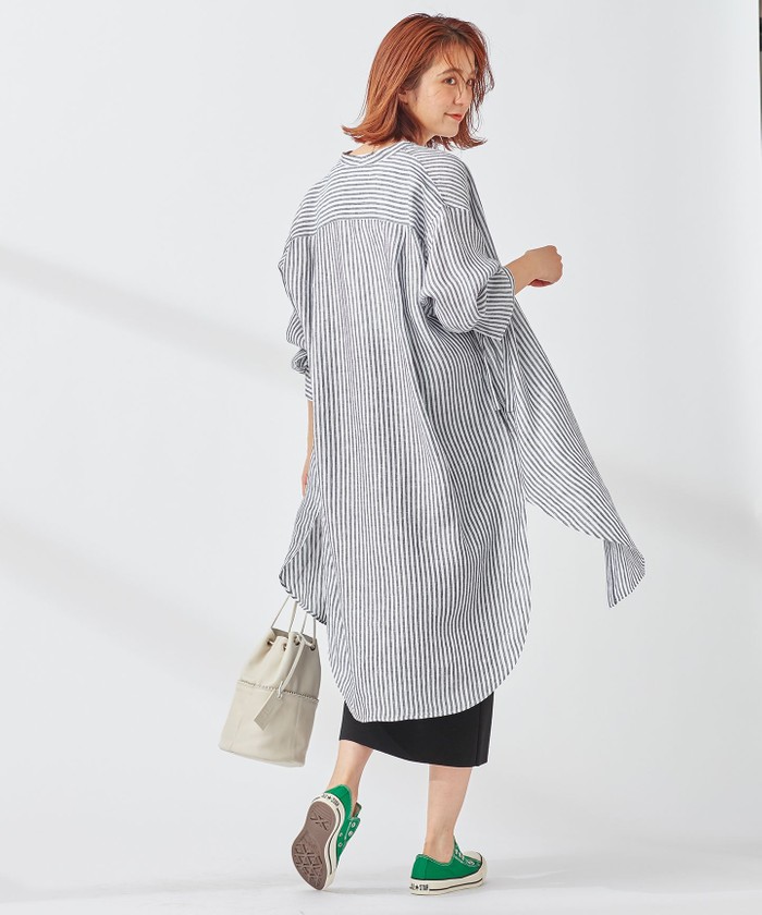 セール】【WEB/一部店舗限定】 LIBECO LINEN チュニックシャツ