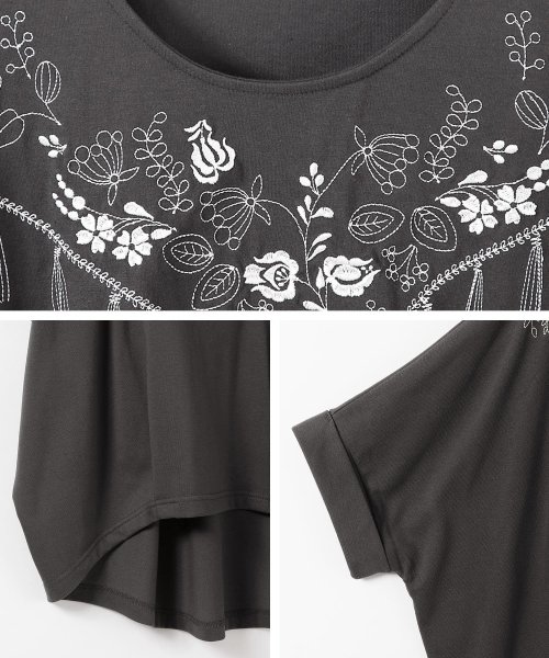 Fizz(フィズ)/花柄スカーフ刺繍　裾タックドルマンTシャツ/img14