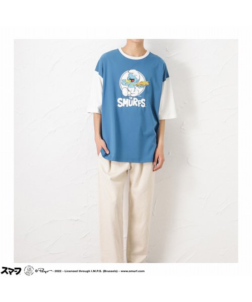 MAC HOUSE(men)(マックハウス（メンズ）)/Smurf スマーフ プリント配色オーバーTシャツ 2515032－A/img01