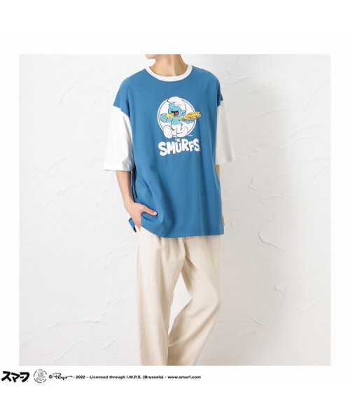 MAC HOUSE(men)(マックハウス（メンズ）)/Smurf スマーフ プリント配色オーバーTシャツ 2515032－A/img02