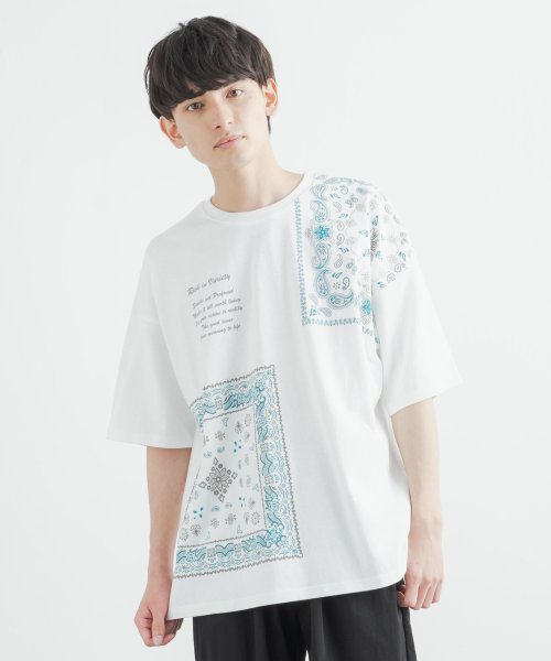 Rocky Monroe(ロッキーモンロー)/Tシャツ 半袖 メンズ レディース カットソー バンダナ柄 プリント クルーネック カジュアル ストリート ルーズ ビッグシルエット オーバーサイズ リラックス/img02