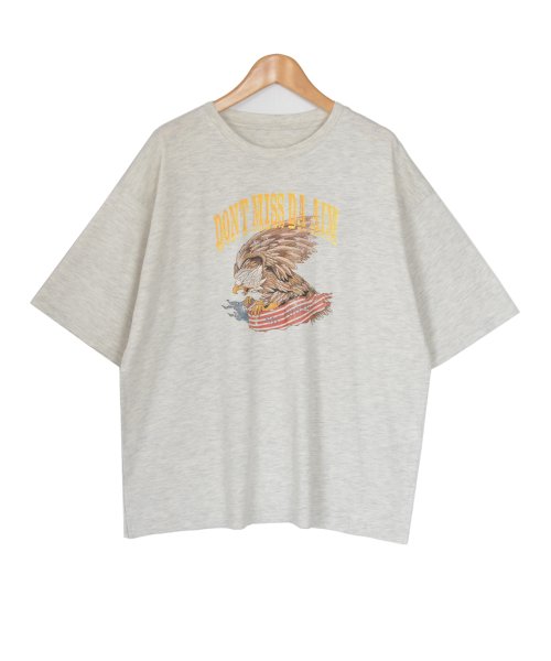 セール 22ss新作 ロックプリントtシャツイーグルプリントドロップショルダーカジュアル春春服 アドティエ Ad Thie Magaseek