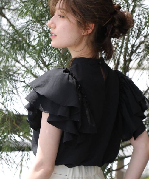 セール 着映えデザイン 洗える フリルスリーブブラウス クチュールブローチ Couture Brooch Magaseek