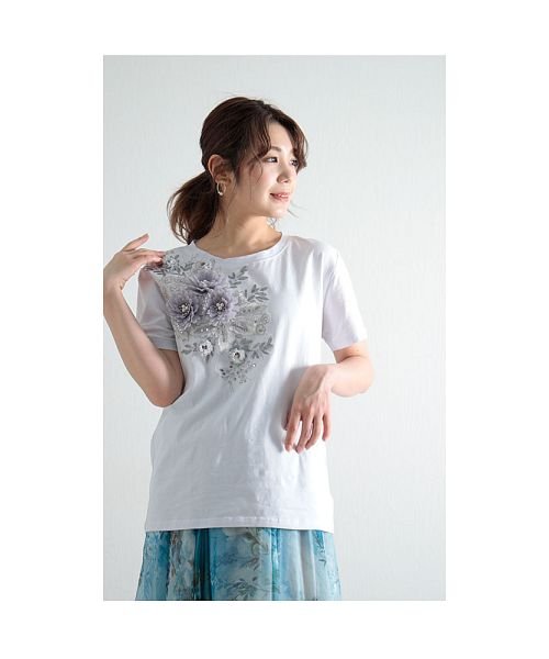 Sawa a la mode(サワアラモード)/パールのお花咲くTシャツ＆デニムのセットアップ/img35