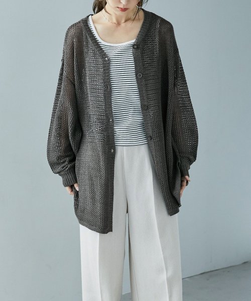 Fashion Letter(ファッションレター)/[M－5L] メッシュニット 春夏 サマーニット セーター カーディガン 2way レディース トップス 長袖 大きいサイズ ゆったり ラクチン ゆったり レイ/img15