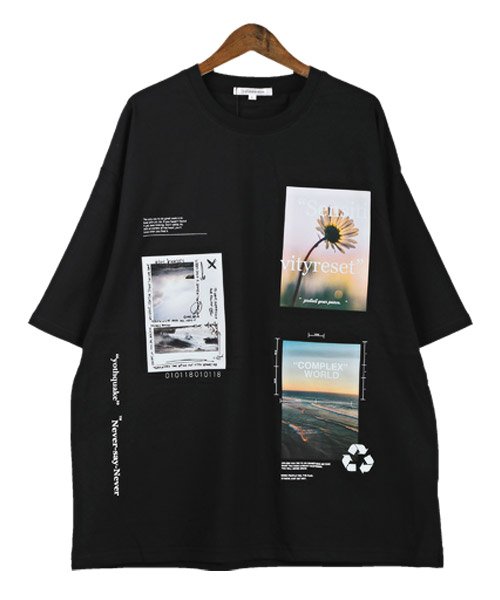 LUXSTYLE(ラグスタイル)/デコレーションフォトプリントTシャツ/Tシャツ メンズ 半袖 ビッグシルエット プリント フォト コラージュ/img06