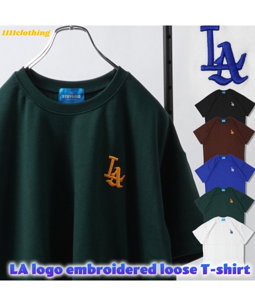 1111clothing(ワンフォークロージング)/オーバーサイズ tシャツ メンズ ビッグtシャツ レディース ビッグシルエット トップス 半袖 カットソー クルーネック ビッグt  LA ロゴ 刺繍 ワンポイ/img22