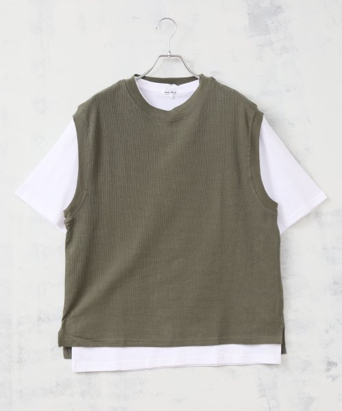 ALWAYS GOOD TIME NEW BASIC STORE(オールウェイグッドタイムニューベーシックストア)/【ＯＲＧＡＮＩＣ　ＣＯＴＴＯＮ】ドロップショルダーワッフルベスト×オーガニックコットンＴシャツ　リアルレイヤードベストアンサンブルＴシャツ/img32