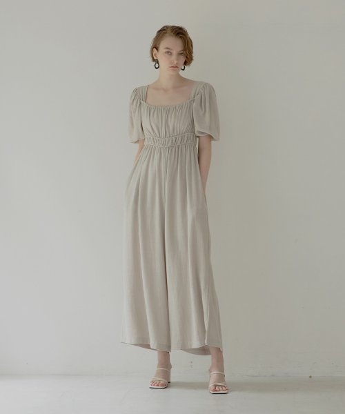 LINEN SQUARE NECK PUFF ROMPERS リネンロンパース