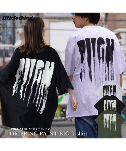 1111clothing(ワンフォークロージング)/オーバーサイズ tシャツ メンズ ビッグtシャツ レディース ビッグシルエット トップス 半袖 カットソー クルーネック プリントtシャツ メランジ ブラック /img01