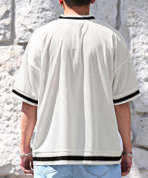 LUXSTYLE(ラグスタイル)/ワッペン刺繍リブラインメッシュTシャツ/Tシャツ メンズ 半袖 5分袖 メッシュ ロゴ ワッペン 刺繍 リブライン/img01