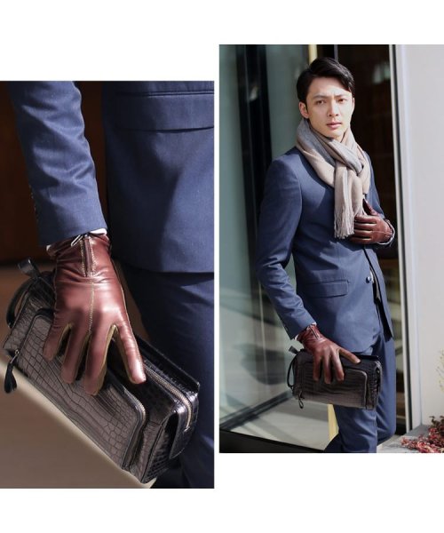 sankyoshokai(サンキョウショウカイ)/スマホ対応ラム革カシミヤ100％ライナー手袋ファスナーデザイン/img02