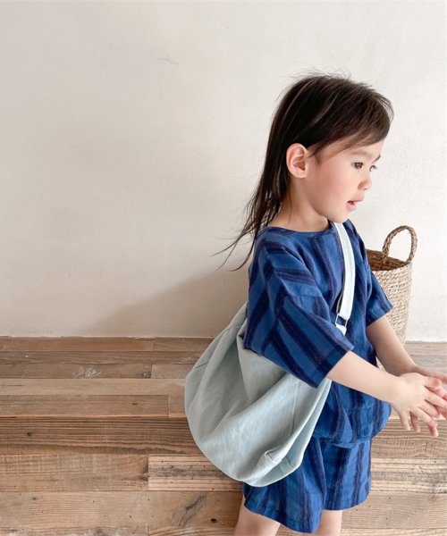 aimoha(aimoha（アイモハ）)/aimoha－KIDS－ 韓国子供服　ストライプ柄半袖トップスハーフパンツセットアップ/img02