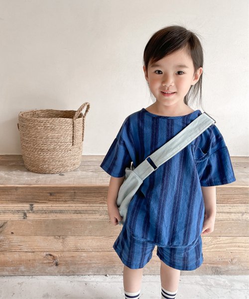 aimoha(aimoha（アイモハ）)/aimoha－KIDS－ 韓国子供服　ストライプ柄半袖トップスハーフパンツセットアップ/img05