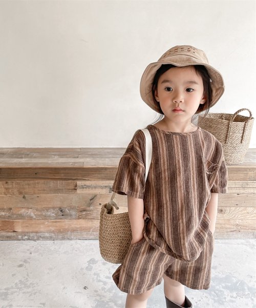 aimoha(aimoha（アイモハ）)/aimoha－KIDS－ 韓国子供服　ストライプ柄半袖トップスハーフパンツセットアップ/img08