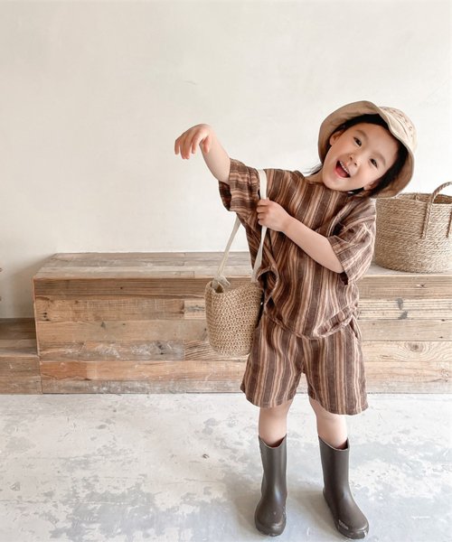 aimoha(aimoha（アイモハ）)/aimoha－KIDS－ 韓国子供服　ストライプ柄半袖トップスハーフパンツセットアップ/img09